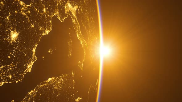 Sunrise In Space And View On European Zone Of The Earth alt