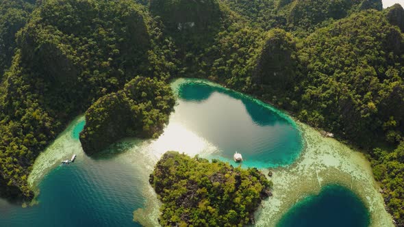 Coron Palawan Philippines Aerial View of Beautiful Twin Lagoon and Limestone Cliffs