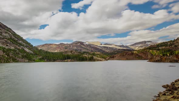 Time Lapse of the clouds above a beautiful mountain lake