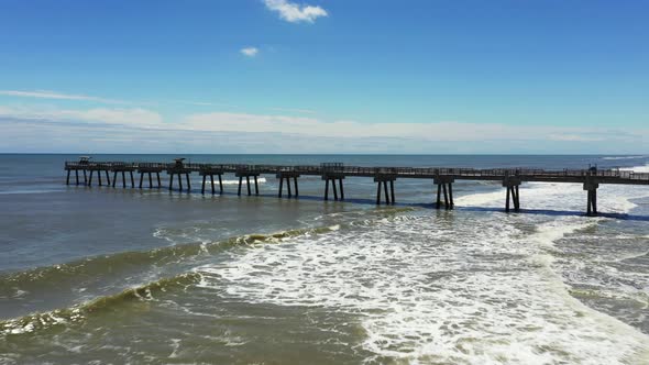 Drone overhead shot Jacksonville Beach FL fishing pier