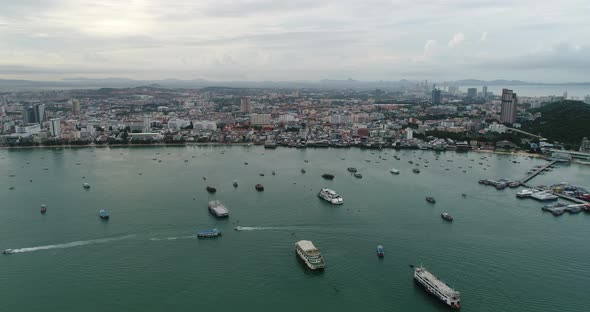 Aerial view Flying Pattaya beach Thailand