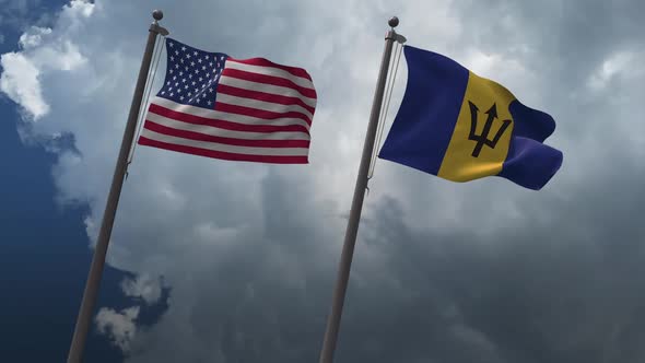 Waving Flags Of The United States And The Barbados 2K