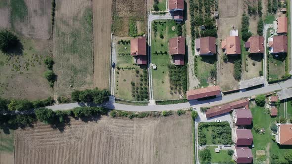 Top View of Small Town Houses and Farm Land in Kosovo