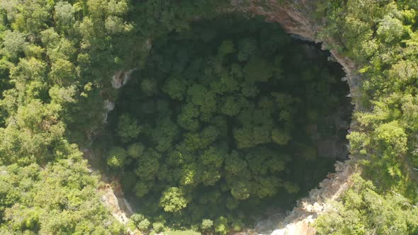 Aerial top view of Spirit Well Cave, Pang Mapha District, Mae Hong Son, Thailand. Tourist attraction