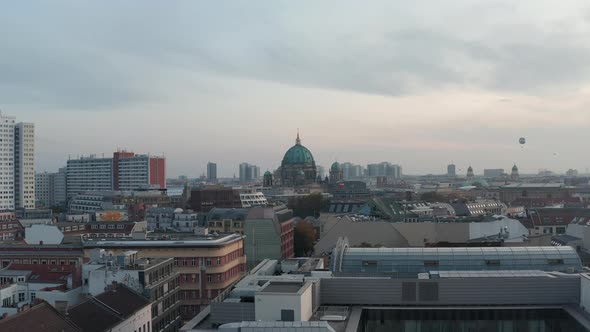 Low Flight Above Building Roofs Near City Centre