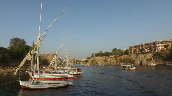 Tour boats on the Nile river in Aswan