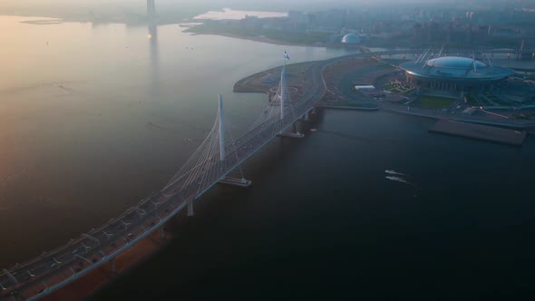 Flying Over a Modern City on the Baltic Sea Coast