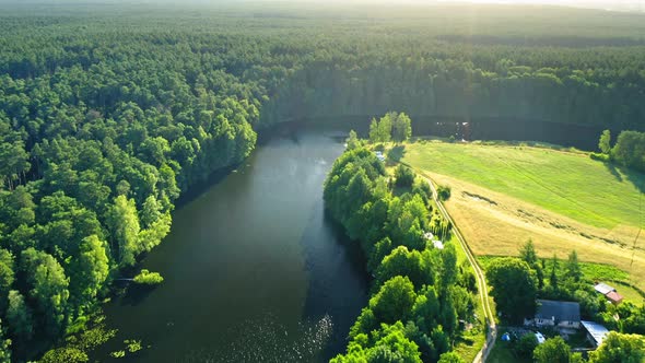 Curvy river and green forests at sunrise, Poland