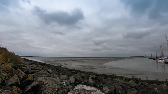 Beautiful timelapse on the harbor of Langeoog island, Germany