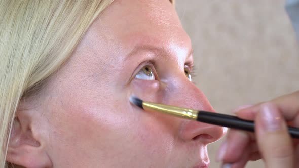 A Female Client in a Beauty Salon Does Makeup