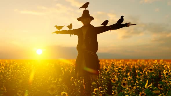 Fearless Birds Standing on Scarecrow
