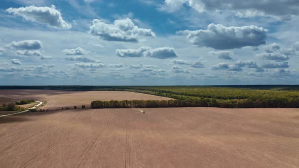 Agriculture field landscape. Aerial view over the agricultural field