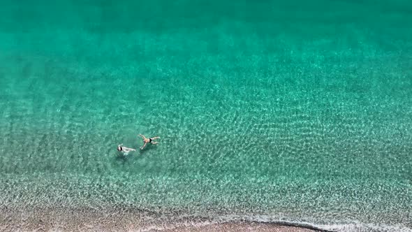 A Couple Swims in the Sea Aerıal Vıew 4 K Turkey Antalya