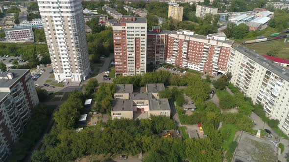 Aerial view of preschool building in big city 05