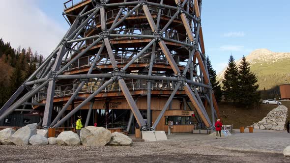 A view of the lookout tower in the Strbske pleso ski resort in Slovakia