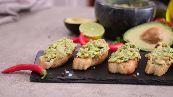 Bruschetta with Freshly Made Guacamole Sauce at Domestic Kitchen