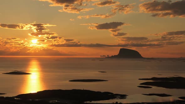 Time-lapse landscape of the sunset from Donna island, Norway, Nordland County, Helgeland region.