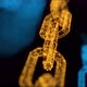 Blockchain cryptocurrency connected multi-function blue chain particle closeup Yellow Gold chain	 - VideoHive Item for Sale