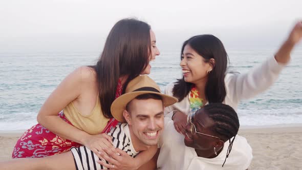 Group of Diverse Friends Having Fun at the Beach