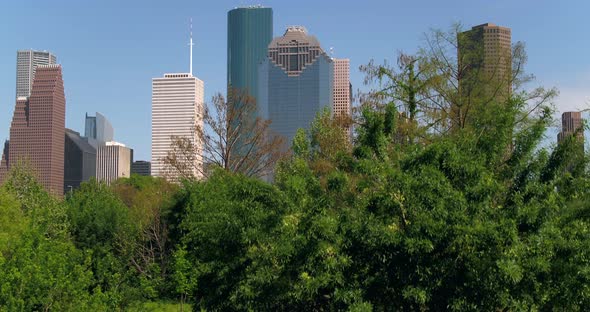 Establishing crane shot of downtown Houston