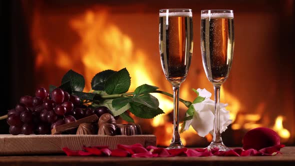 Still Life of a Two Glasses of Sparkling Wine And a Plate of Fruit