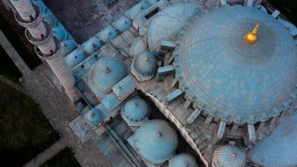 Suleymaniye Mosque Enterior Golden Alem And Dome Aerial View 2 alt
