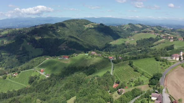 Aerial View of Austrian Vilage Kitzeck in Vineyard Region of Styria.