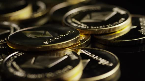 Rotating shot of Bitcoins