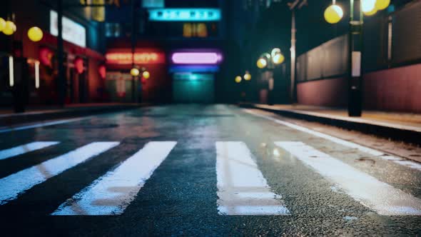 Night Scene of Japan City with Neon Lights