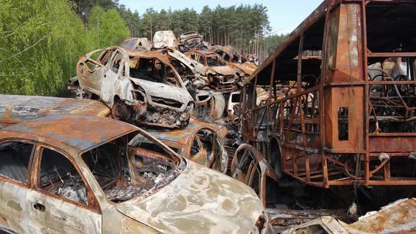 Many Shot and Burnt Cars in the City of Irpen Ukraine After the Russian Invasion During the War