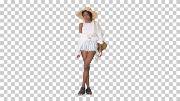 Young african american woman wearing summer, Alpha Channel