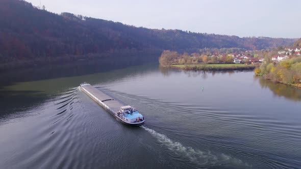 Cargo Pusher Transport Boat on a River Moving Freight and Goods