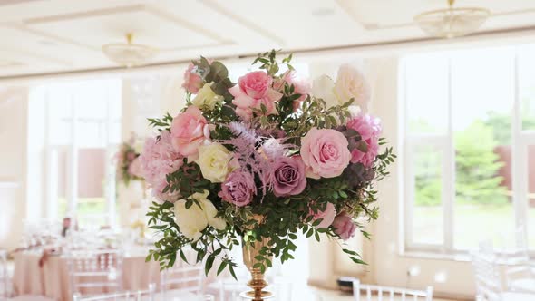 Wedding Decoration with Bouquets of Natural Fresh Flowers