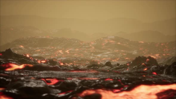 Lava Fields in the End of the Eruption of the Volcano