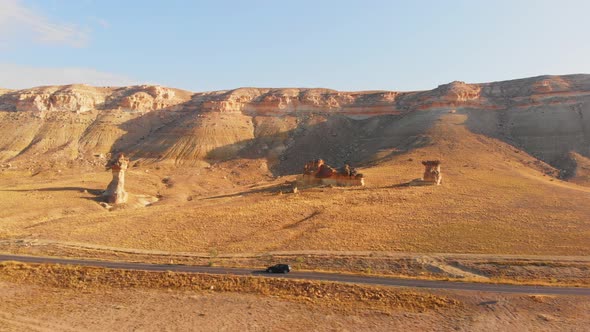 Aerial View Car Drives In Cappadocia