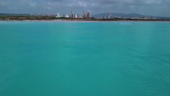 Aerial Shot, Incredibly Beautiful Calm Sea with Lots of Clouds, White Beach Created Because of Huge alt
