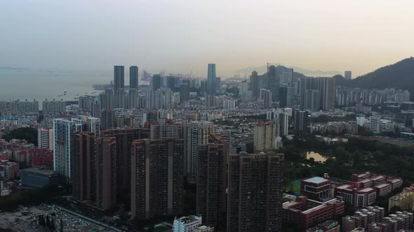 Skyscrapers in the sunset, in Shekou, Shenzhen, China