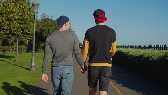 Gay Couple at Romantic Date Walking Outdoors