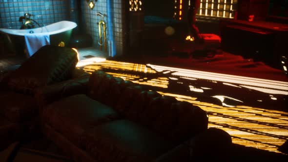 Sci Fi Futuristic Interior with Neon Lights