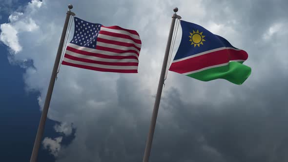 Waving Flags Of The United States And The Namibia 4K