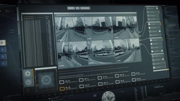Computer Screen broadcasting the spying software supervising the modern bridge alt
