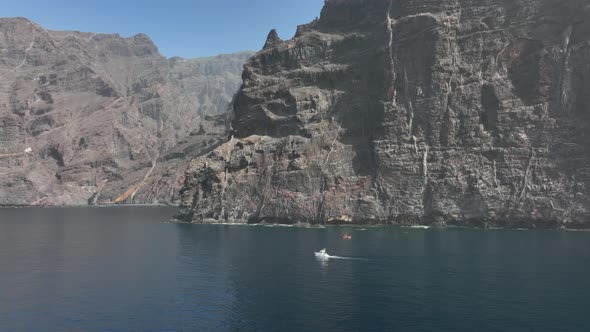 Los Gigantes Steep Huge Cliffs Rock Wall Bordering the Blue Atlantic Ocean Panorama Seascape Aerial