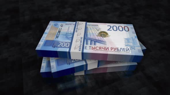 Russian Ruble money banknote pile packs