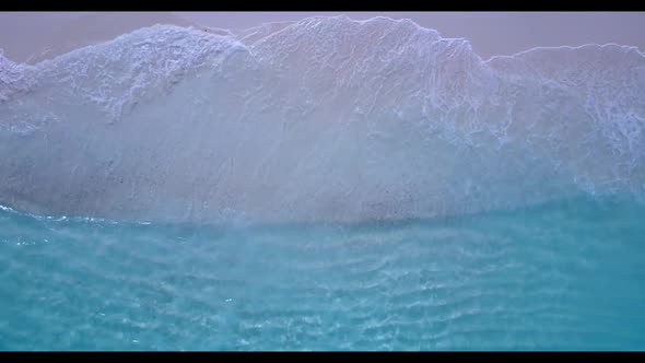 Aerial drone panorama of relaxing resort beach time by transparent sea and white sand background of 