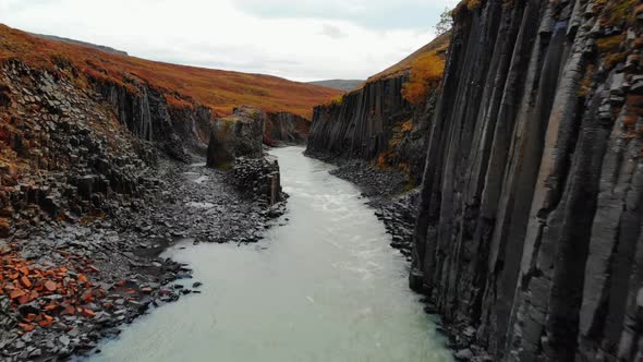 Aerial View of Studlagil Canyon, Jokulsa A Bru River in Iceland