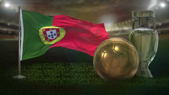 Portugal Flag with Football And Cup Background Loop