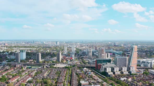 Drone shot towards Westway west London eighty eight wood lane