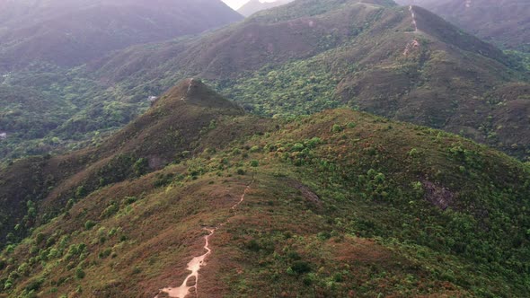 Tai Tun view of sai kung hong kong. Aerial view of pathway in the mountain.