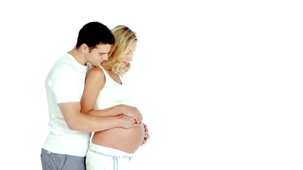 Pregnant Woman With Husband Isolated on White