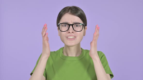 Angry Young Woman Screaming Loud on  Pink Background